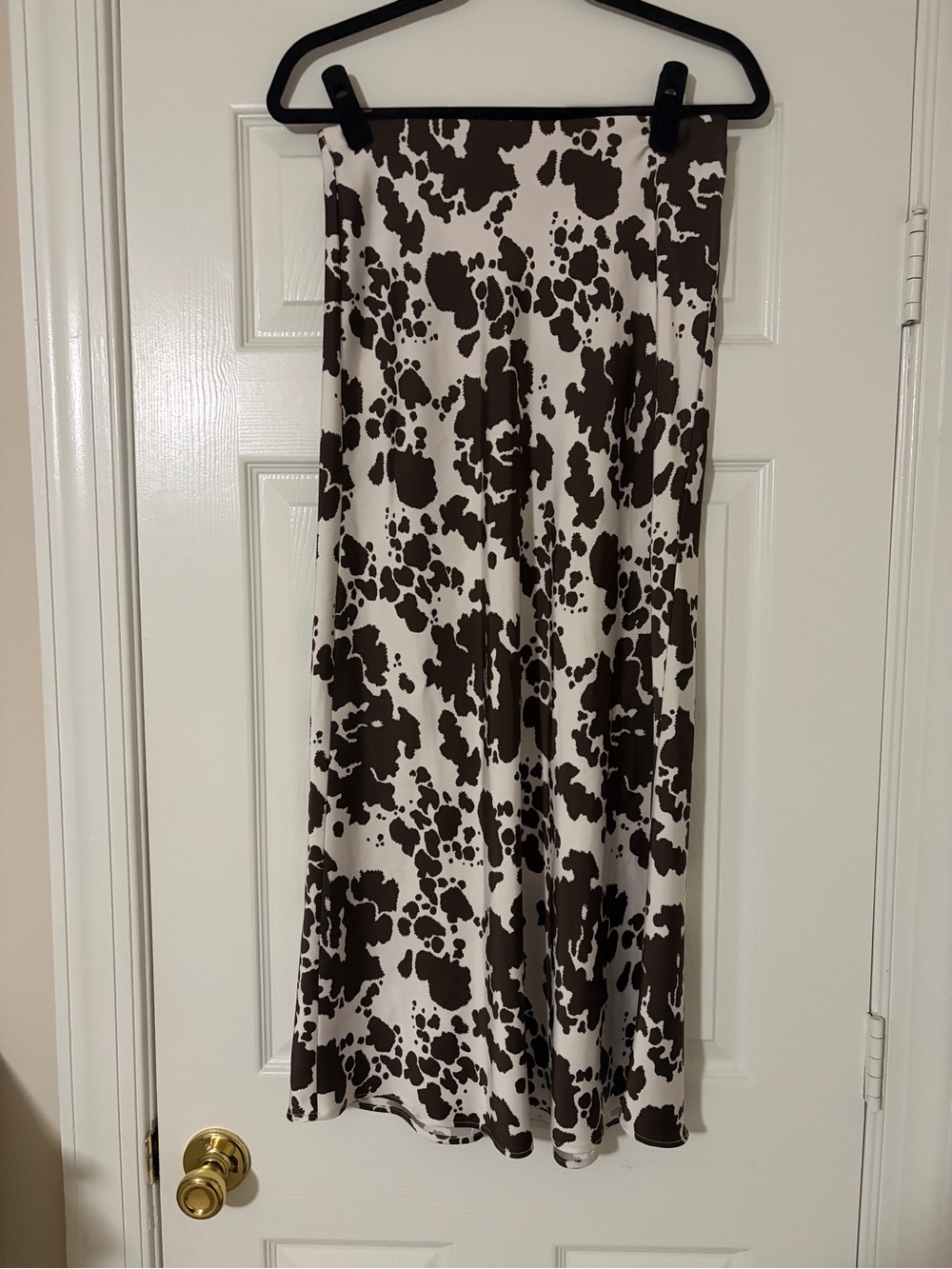 Sincerely Jules Brown and White Cow-Print Midi Skirt
